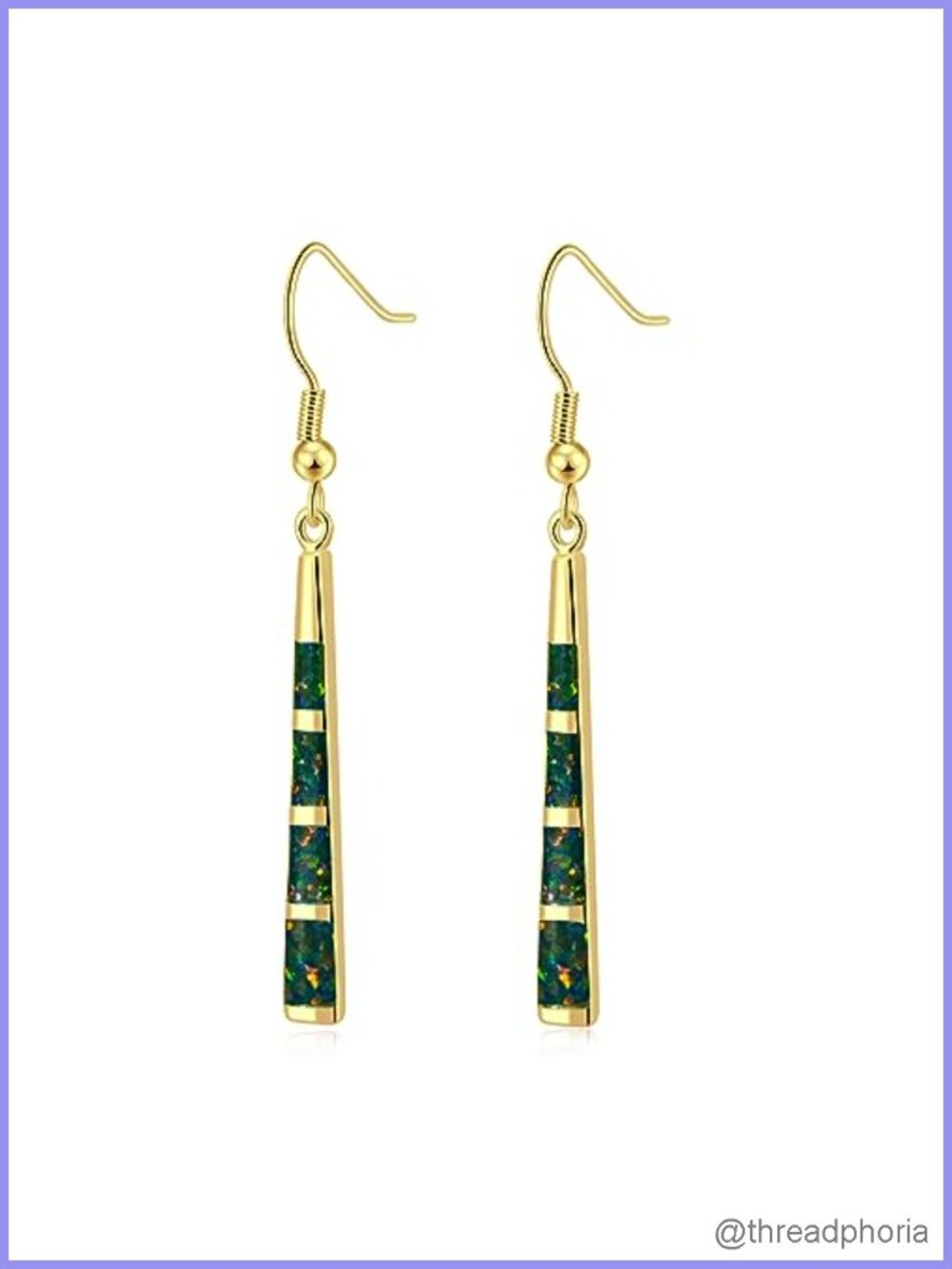 Opal Drop Earrings - Yellow Gold Plated Dangle Bar for Women